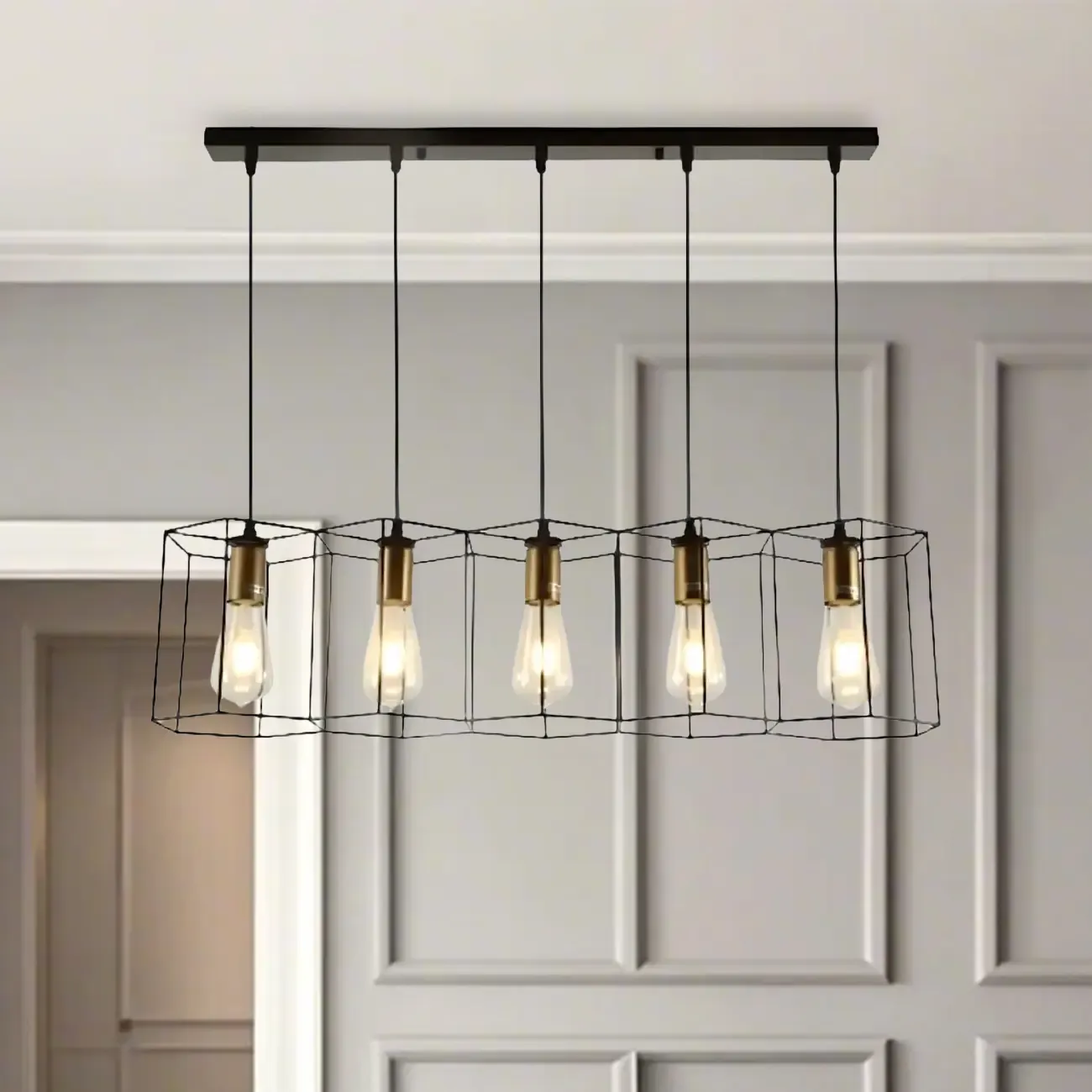 Industrial Island Light Metal Black Geometric Pendant Light for Kitchen Image - 19