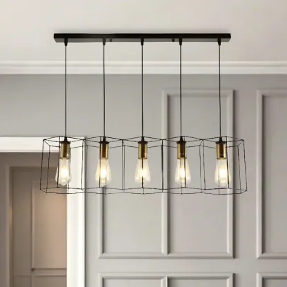 Industrial Island Light Metal Black Geometric Pendant Light for Kitchen Image - 19