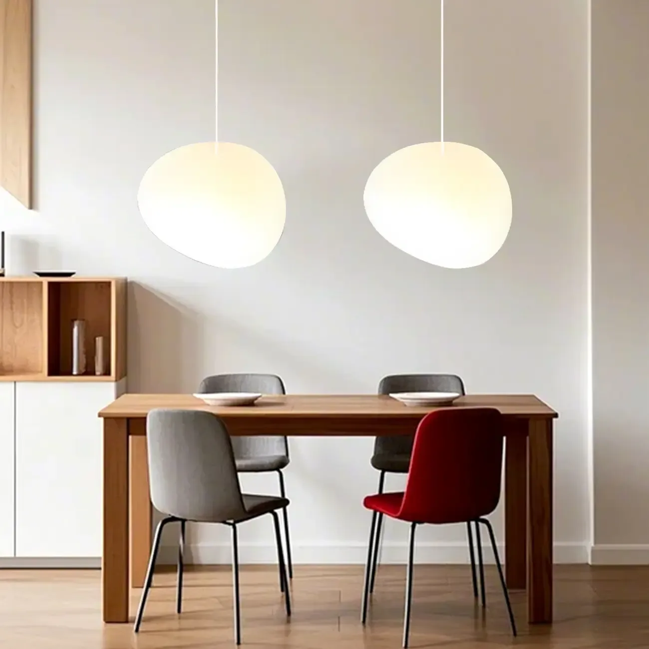 Designer Cream Resin Pebble Pendant Lamp for Dining Room. Image - 1