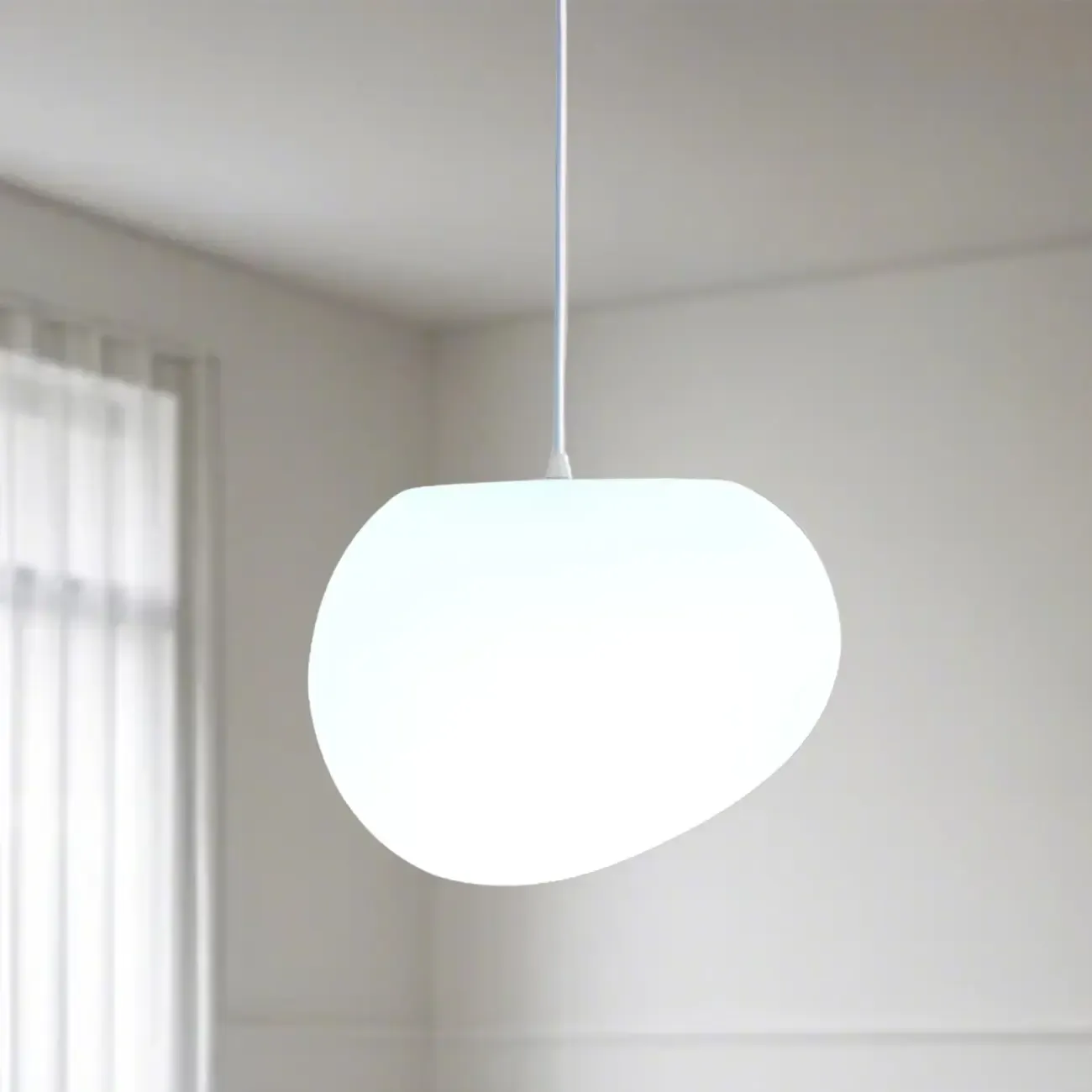 Designer Cream Resin Pebble Pendant Lamp for Dining Room. Image - 2