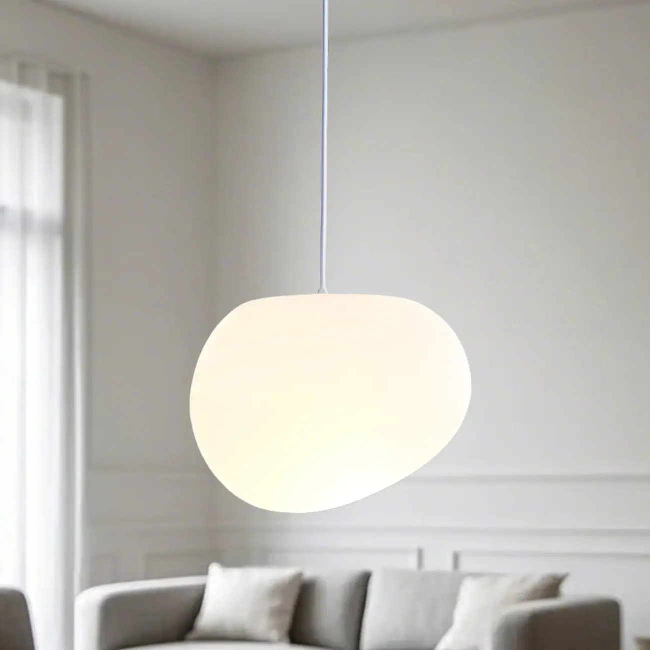 Designer Cream Resin Pebble Pendant Lamp for Dining Room. Image - 3 | homeyfad