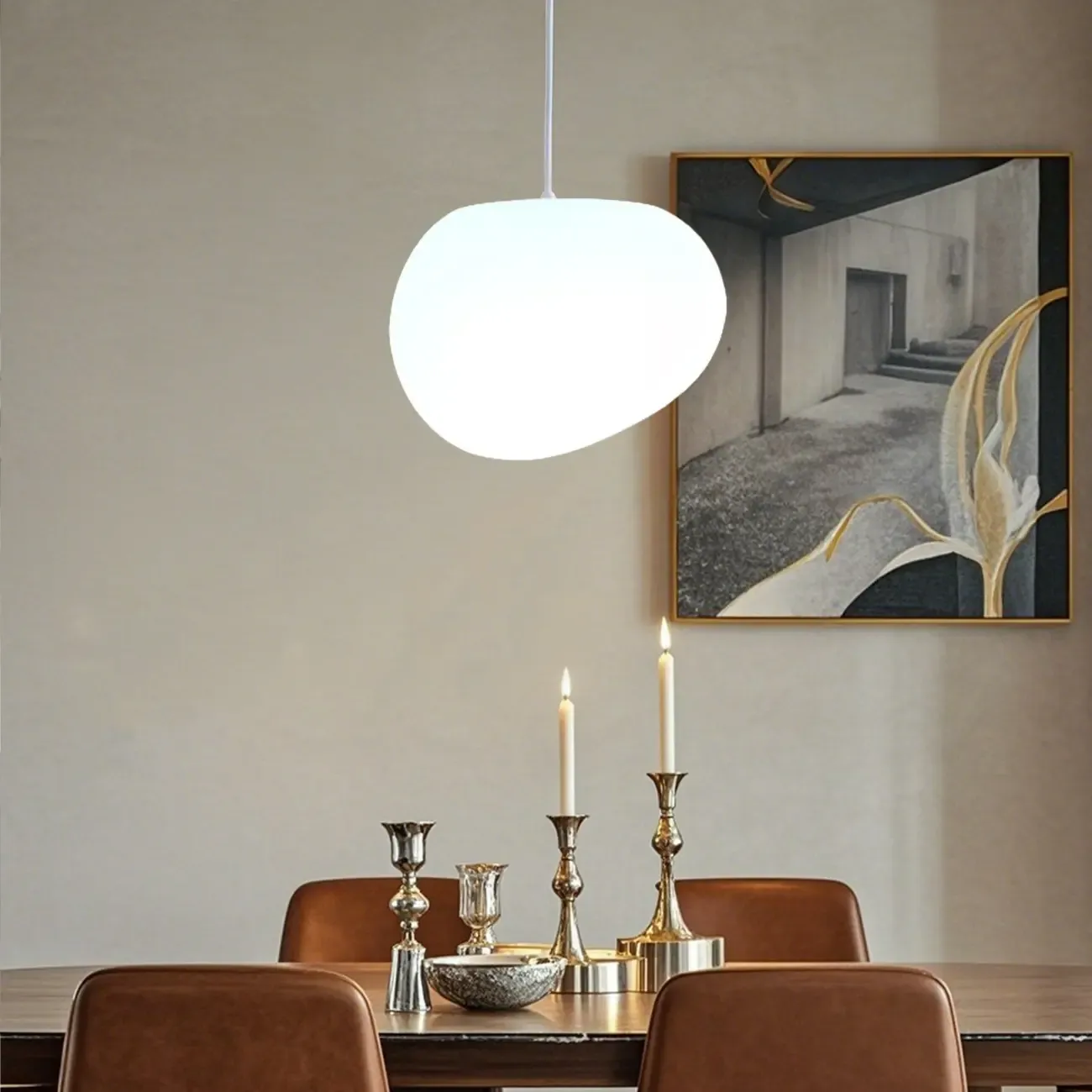 Designer Cream Resin Pebble Pendant Lamp for Dining Room. Image - 4