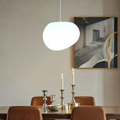Designer Cream Resin Pebble Pendant Lamp for Dining Room. Image - 4