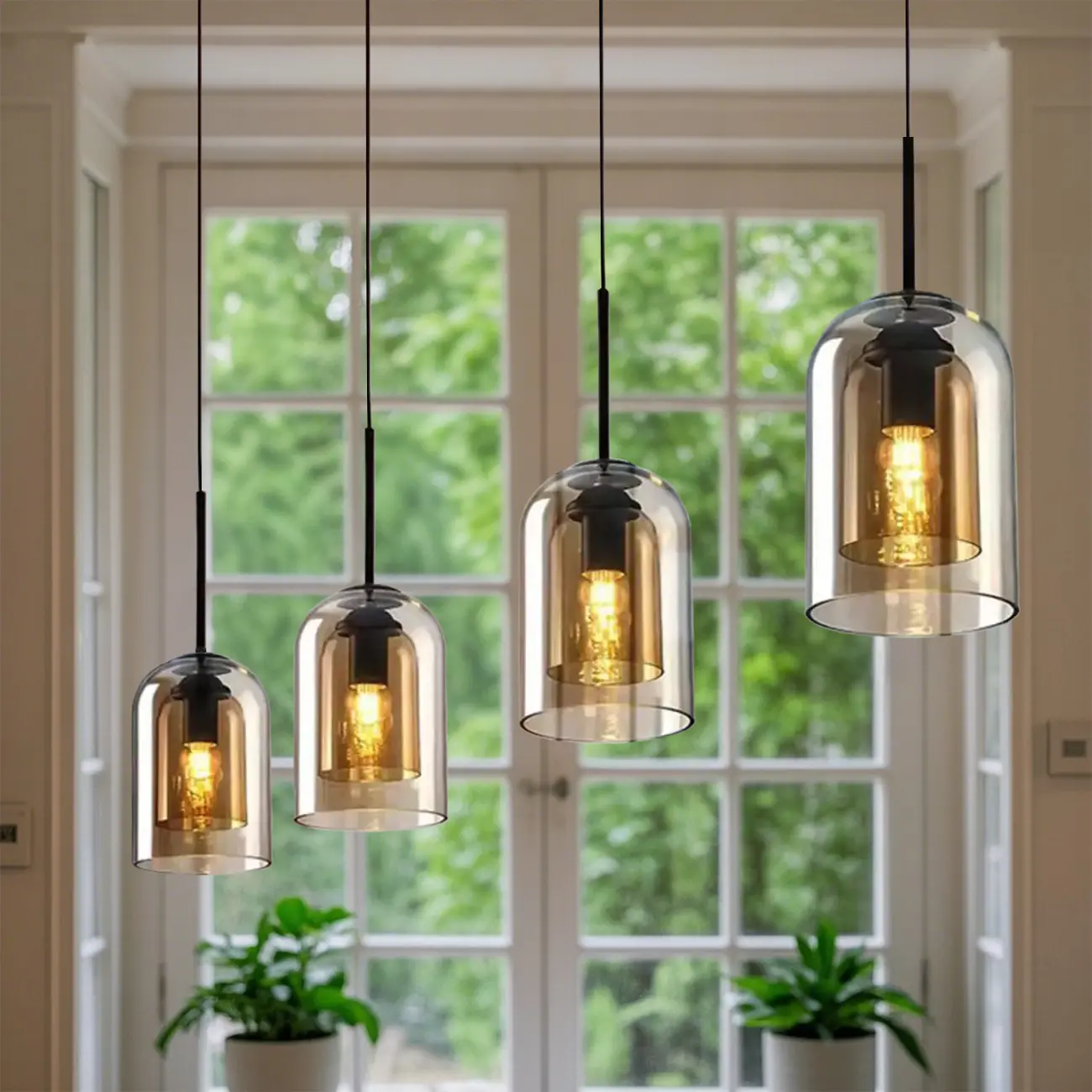 Modern Double Glass Bell-Shaped Pendant Lamp for Living Room Image - 1 | homeyfad
