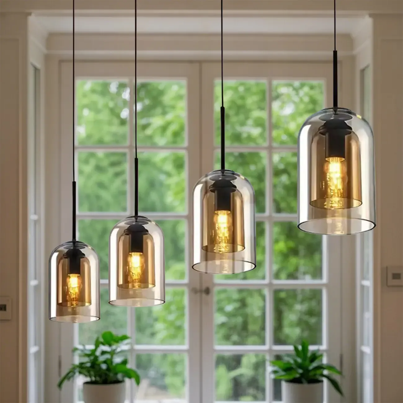 Modern Double Glass Bell-Shaped Pendant Lamp for Living Room Image - 1