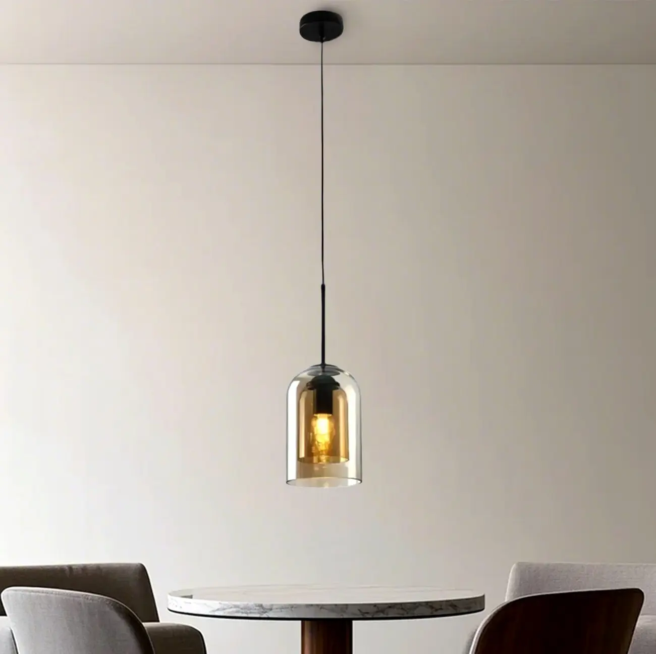 Modern Double Glass Bell-Shaped Pendant Lamp for Living Room Image - 3 | homeyfad