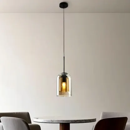 Modern Double Glass Bell-Shaped Pendant Lamp for Living Room Image - 3