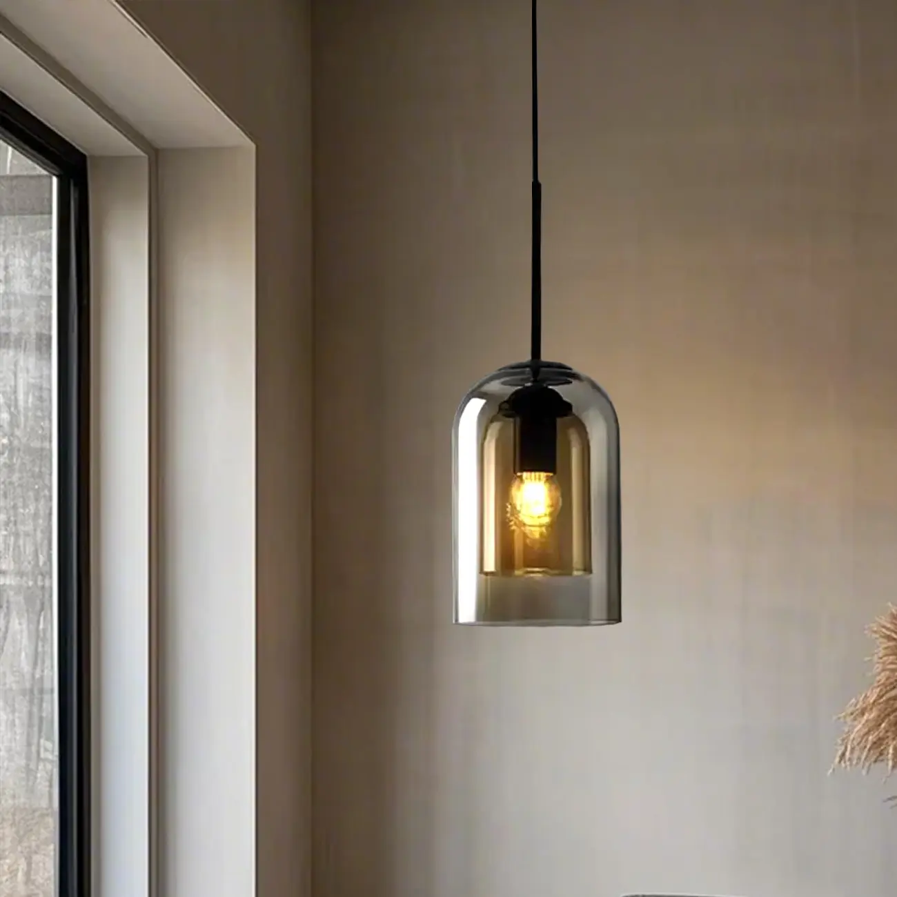 Modern Double Glass Bell-Shaped Pendant Lamp for Living Room Image - 4 | homeyfad