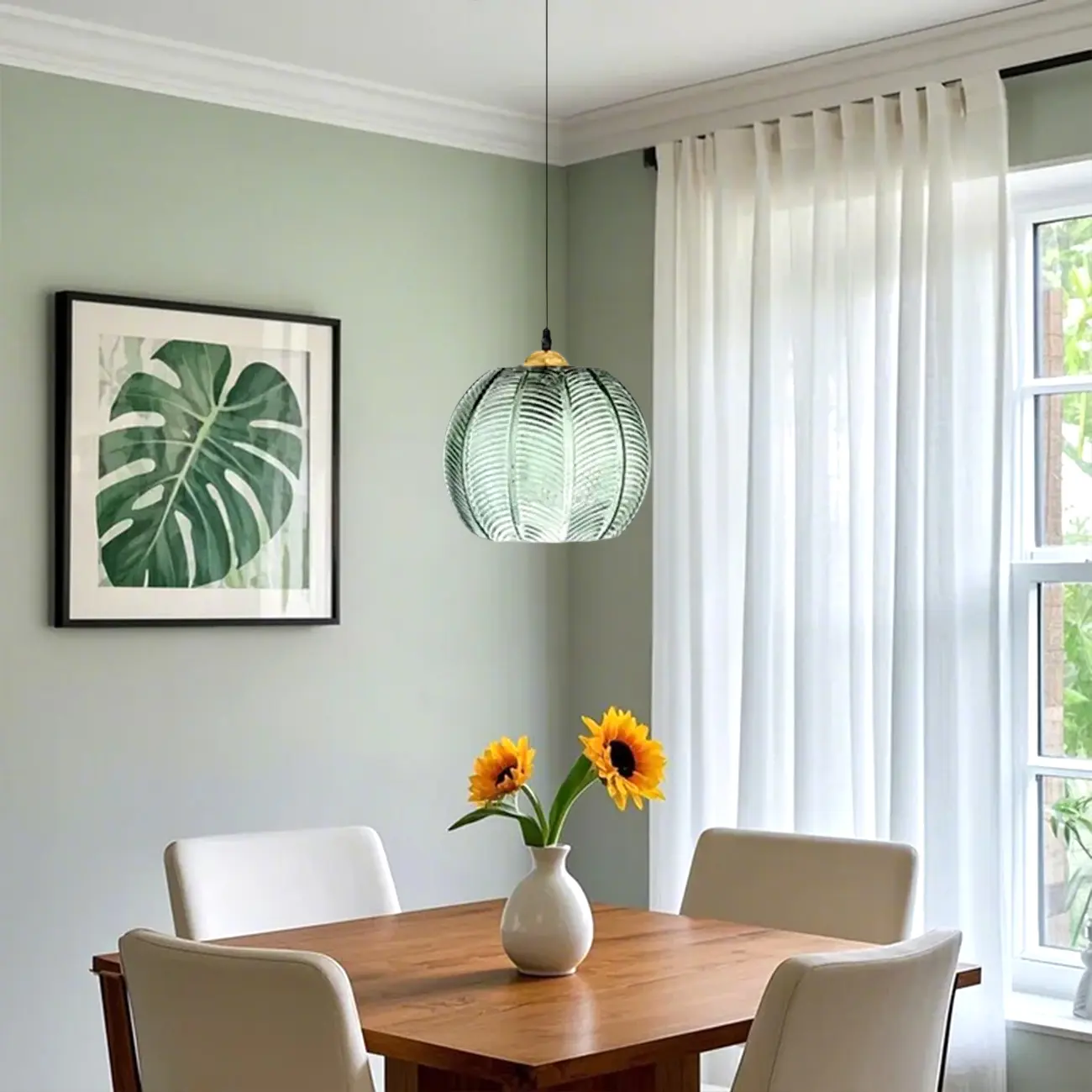 Modern Green Glass Leaf-Inspired Globe Pendant Light Image - 1 | homeyfad