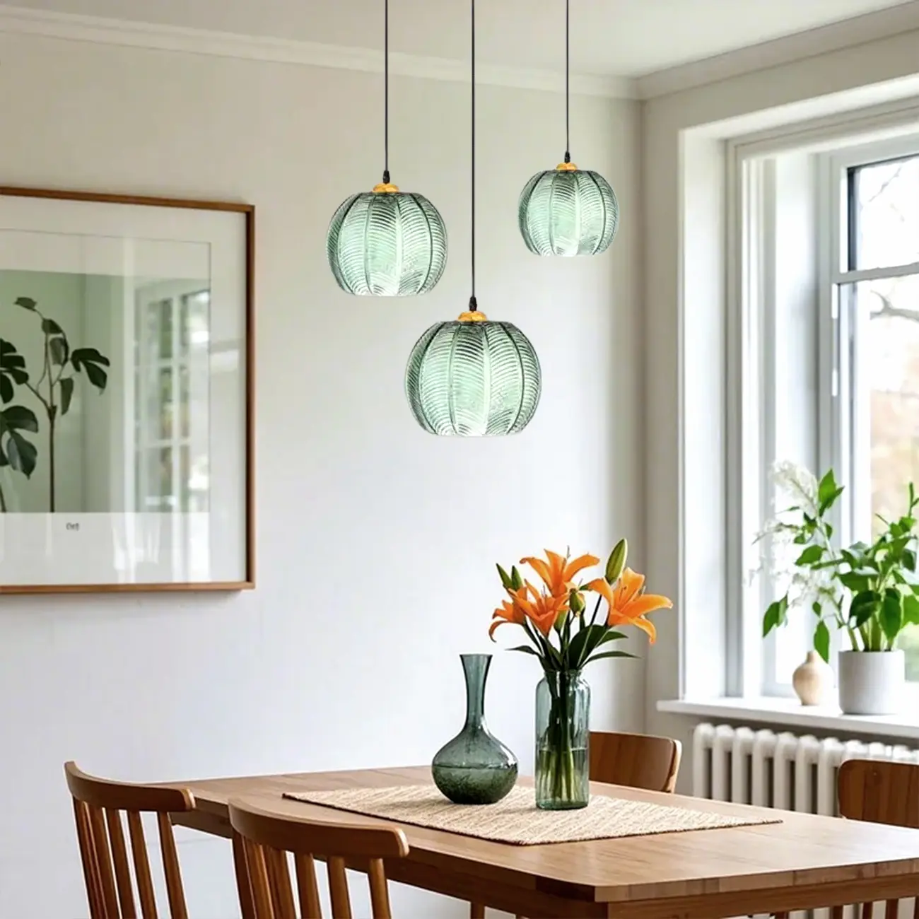 Modern Green Glass Leaf-Inspired Globe Pendant Light Image - 2 | homeyfad
