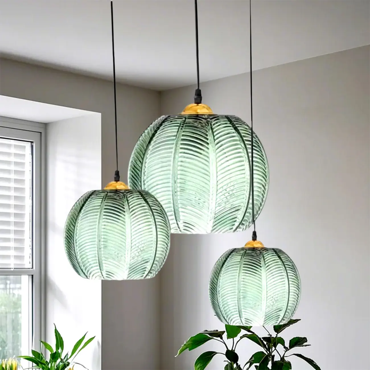 Modern Green Glass Leaf-Inspired Globe Pendant Light Image - 14 | homeyfad