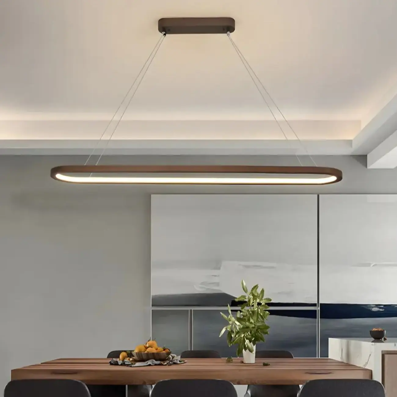 Modern Wood Oval Island Pendant Light for Kitchen Image - 3 | homeyfad