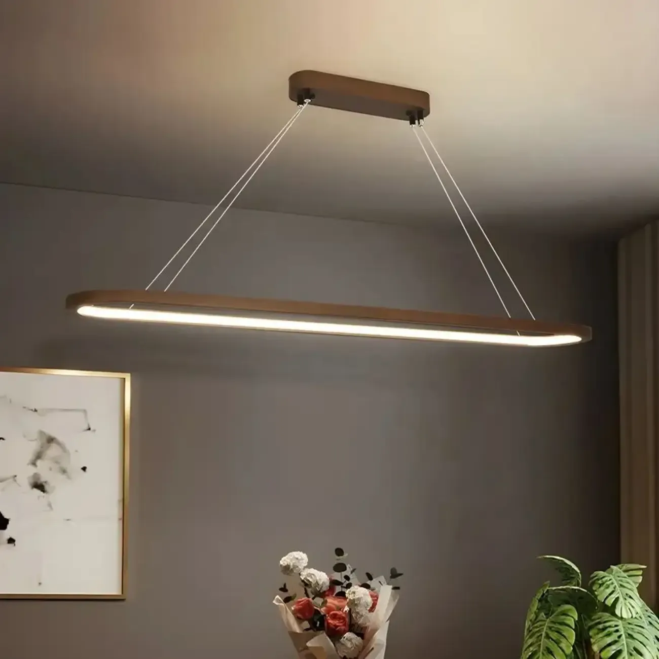 Modern Wood Oval Island Pendant Light for Kitchen Image - 4