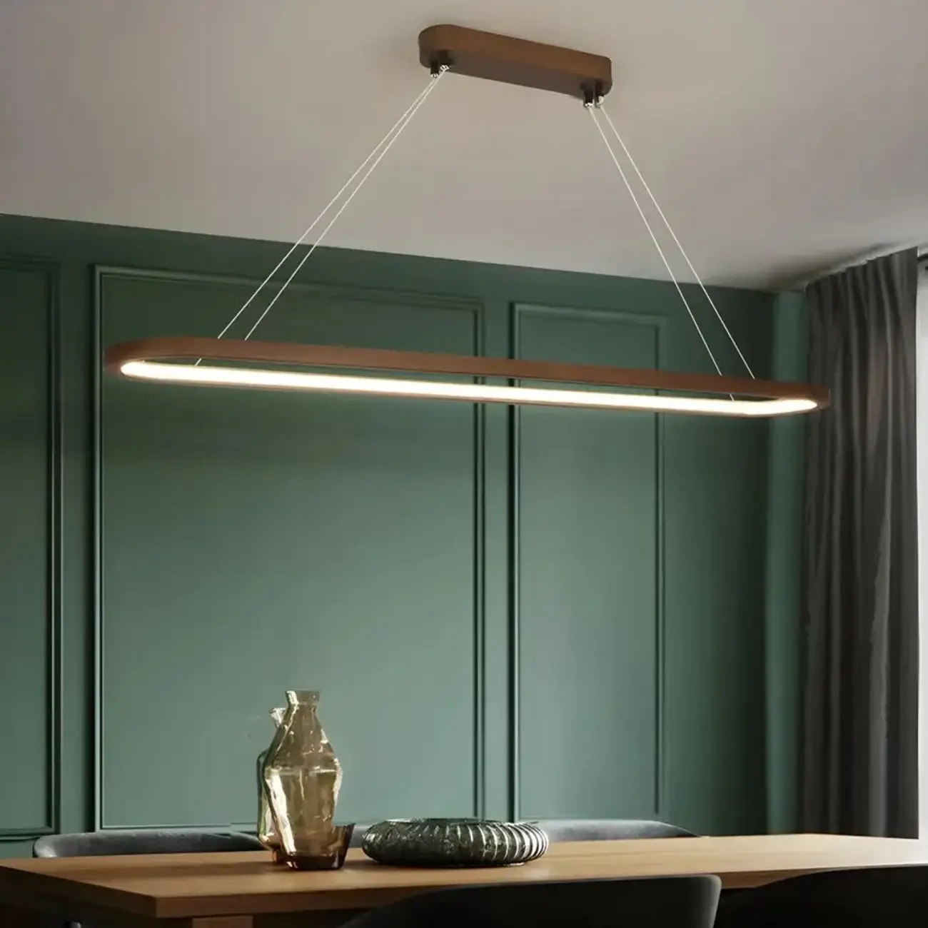 Modern Wood Oval Island Pendant Light for Kitchen Image - 1 | homeyfad