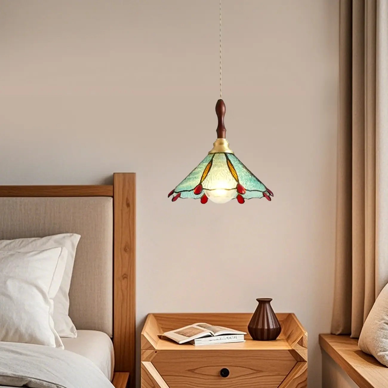 Retro Stained Glass Floral Pendant Lamp for Elegant Home Decor Image - 10 | homeyfad