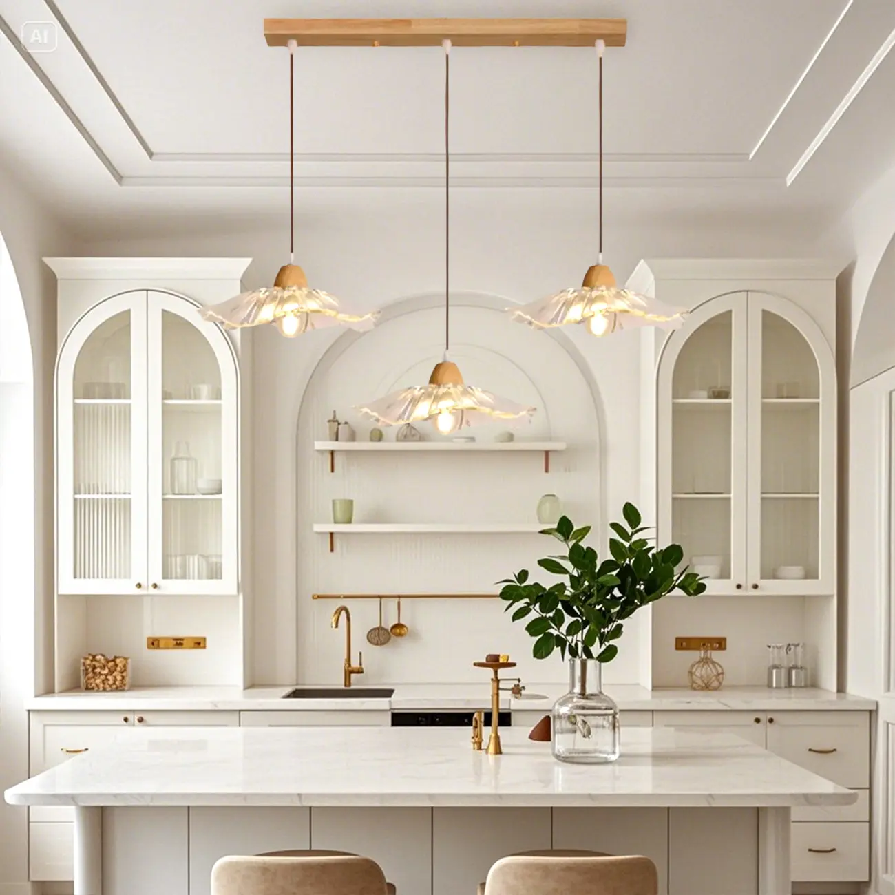 Elegant Clear Glass Floral Pendant Light with 3 Lights for Living Room Image - 1 | homeyfad