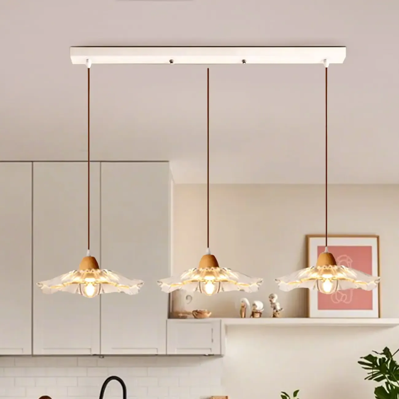 Elegant Clear Glass Floral Pendant Light with 3 Lights for Living Room Image - 2