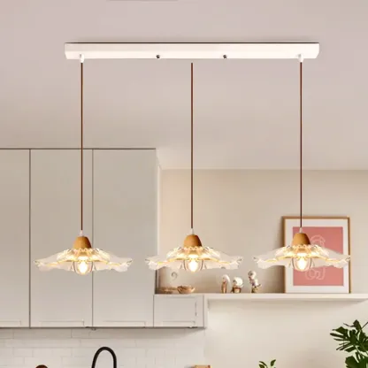 Elegant Clear Glass Floral Pendant Light with 3 Lights for Living Room Image - 2