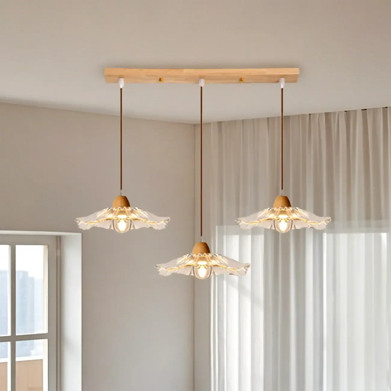 Elegant Clear Glass Floral Pendant Light with 3 Lights for Living Room Image - 3