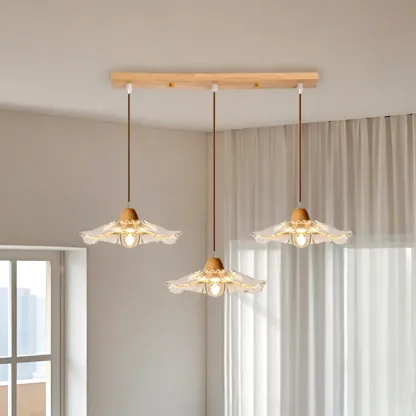 Elegant Clear Glass Floral Pendant Light with 3 Lights for Living Room Image - 3