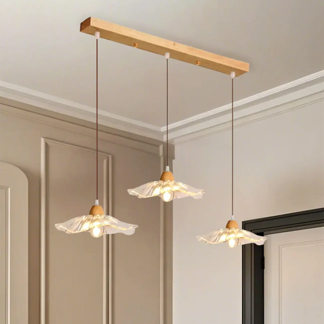 Elegant Clear Glass Floral Pendant Light with 3 Lights for Living Room Image - 4 | homeyfad