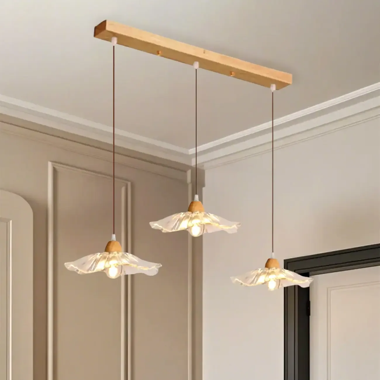 Elegant Clear Glass Floral Pendant Light with 3 Lights for Living Room Image - 4