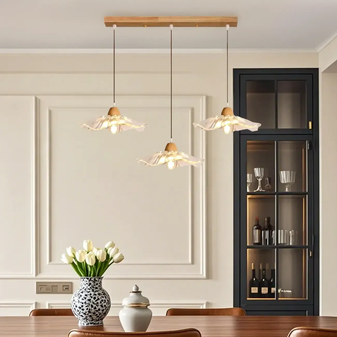 Elegant Clear Glass Floral Pendant Light with 3 Lights for Living Room Image - 5
