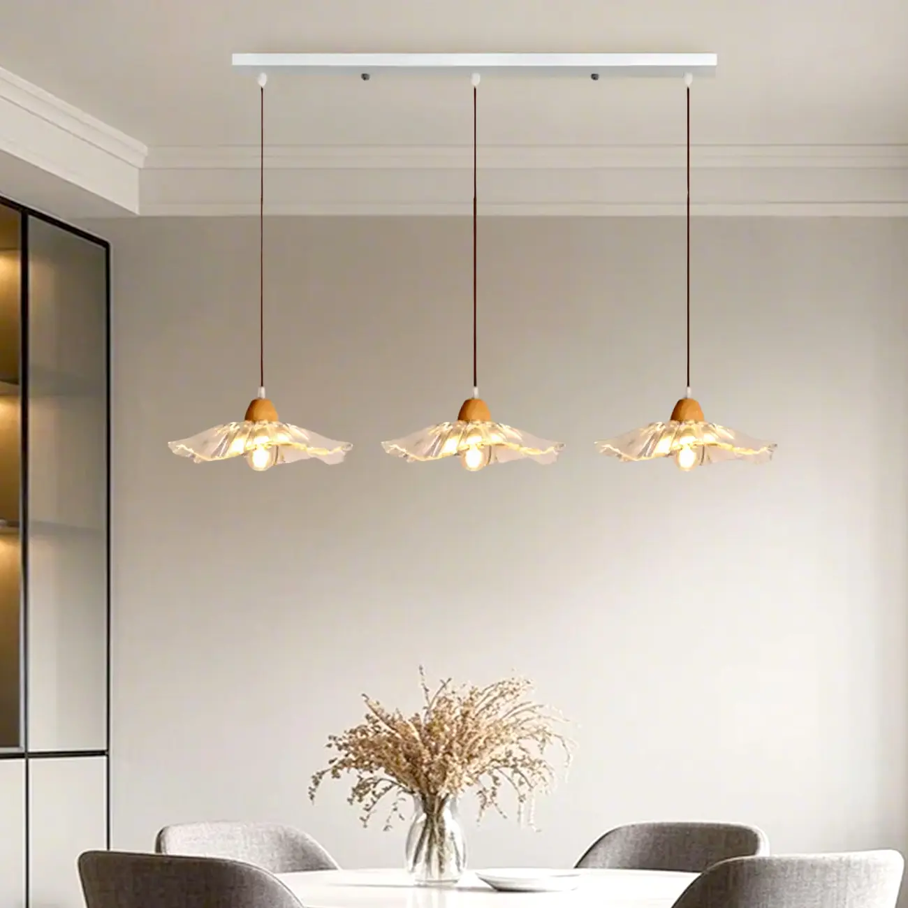 Elegant Clear Glass Floral Pendant Light with 3 Lights for Living Room Image - 6 | homeyfad