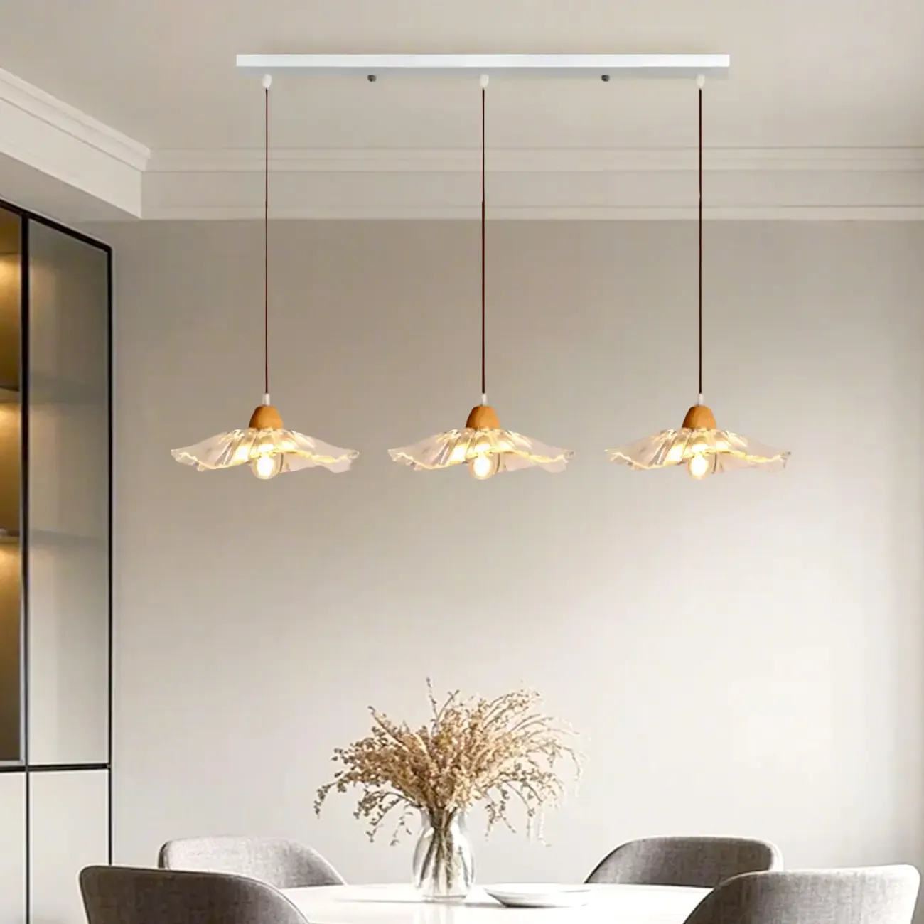 Elegant Clear Glass Floral Pendant Light with 3 Lights for Living Room Image - 6