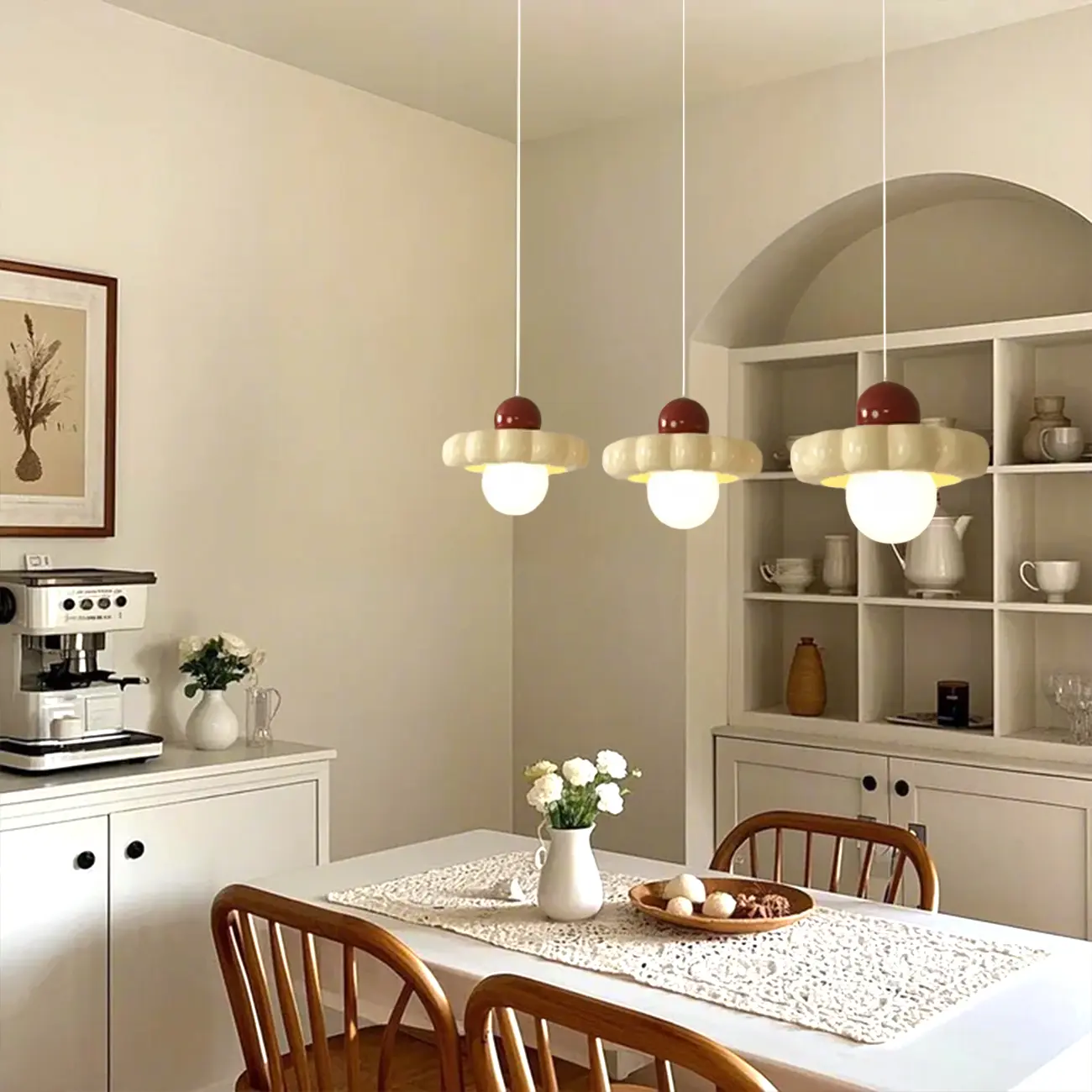 Minimalist Bi-pin 3 Lights Island Pendant Light White Globe Resin Shape Image - 1 | homeyfad