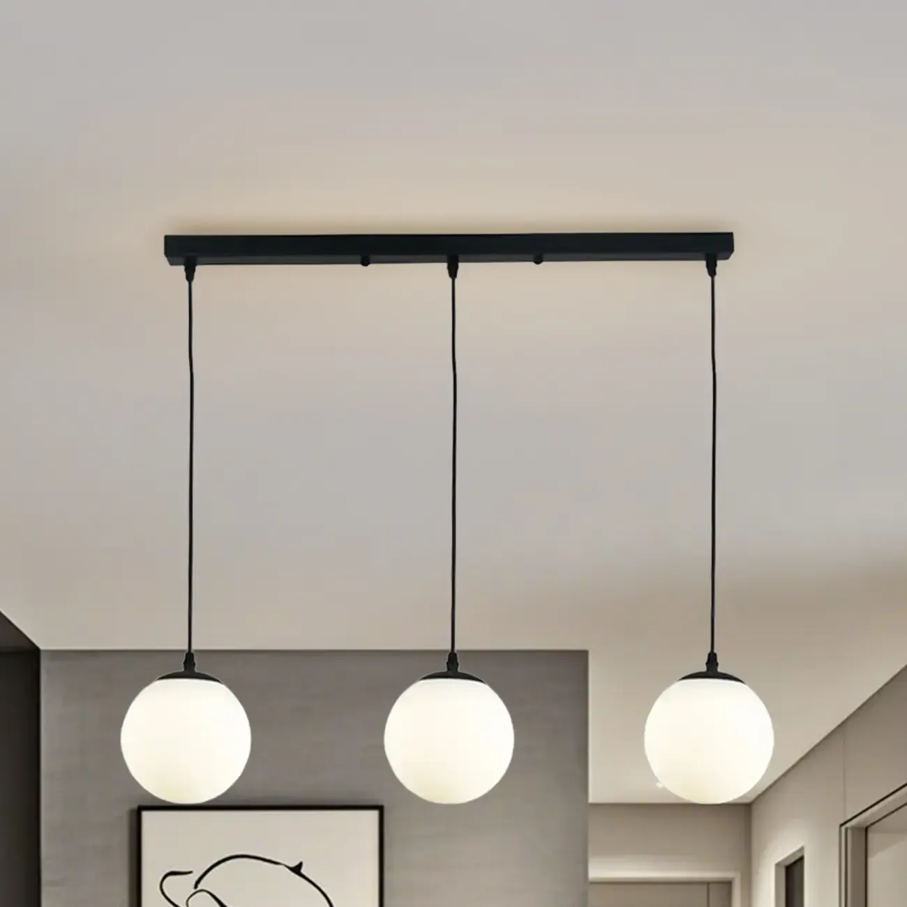 3 Lights Modern Glass Globe Island Pendant Light Image - 15