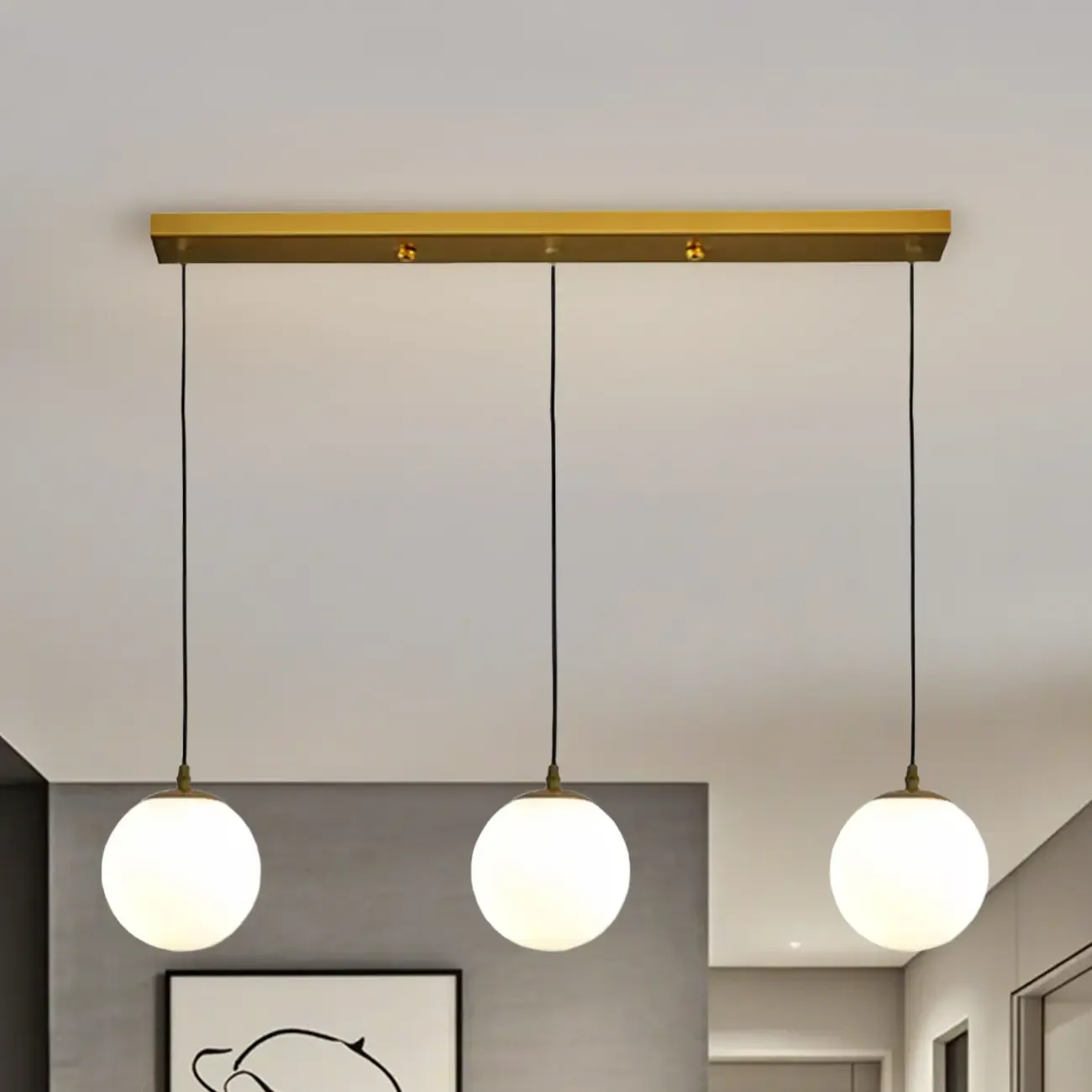 3 Lights Modern Glass Globe Island Pendant Light Image - 16