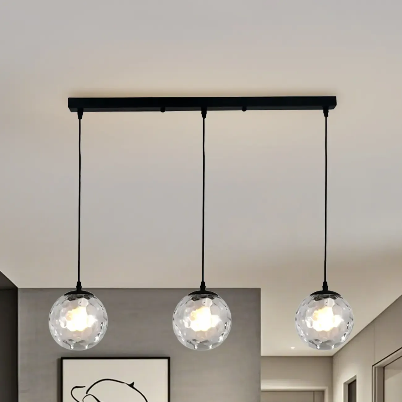 3 Lights Modern Glass Globe Island Pendant Light Image - 17