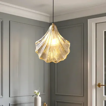 Artistic Ginkgo Clear Glass LED Pendant Light for Living Room Image - 1