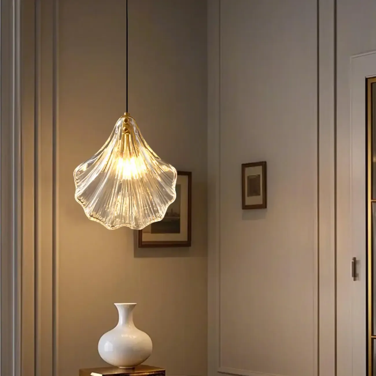 Artistic Ginkgo Clear Glass LED Pendant Light for Living Room Image - 6