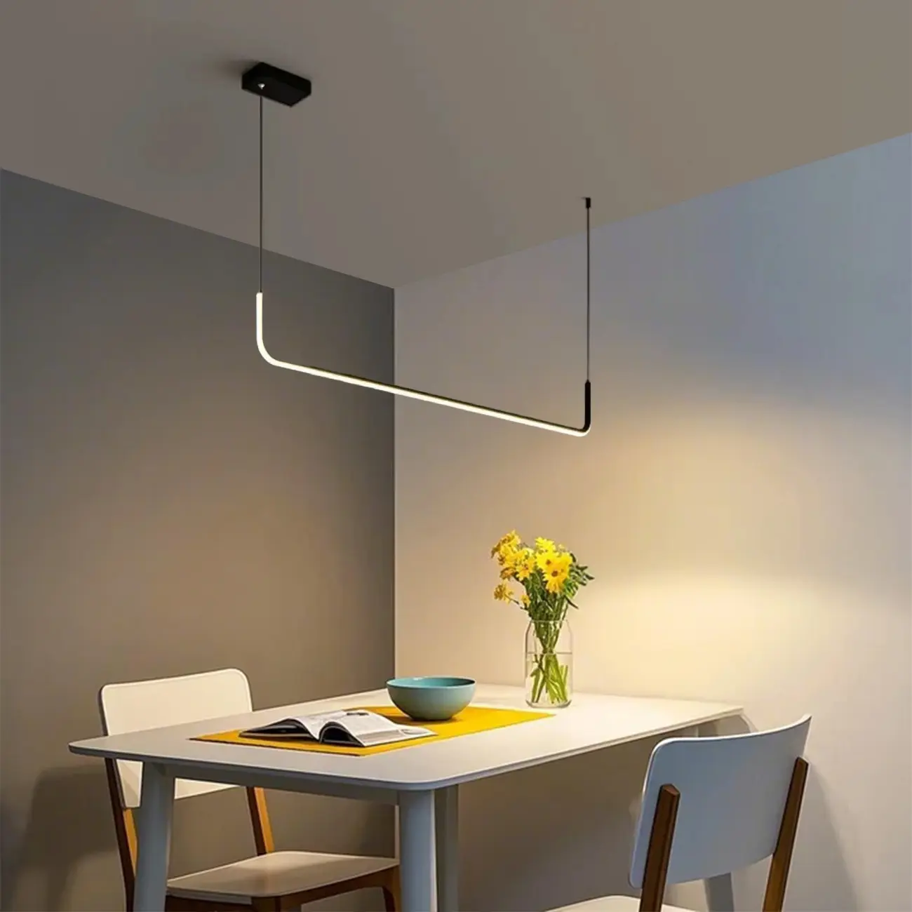Simple Silica Gel Linear Island Pendant Light in Gold for Kitchen Image - 2 | homeyfad