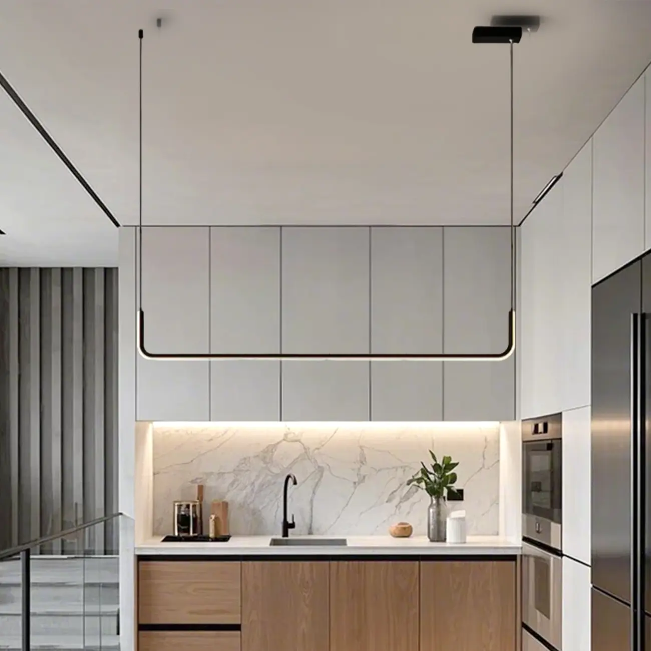 Simple Silica Gel Linear Island Pendant Light in Gold for Kitchen Image - 3 | homeyfad