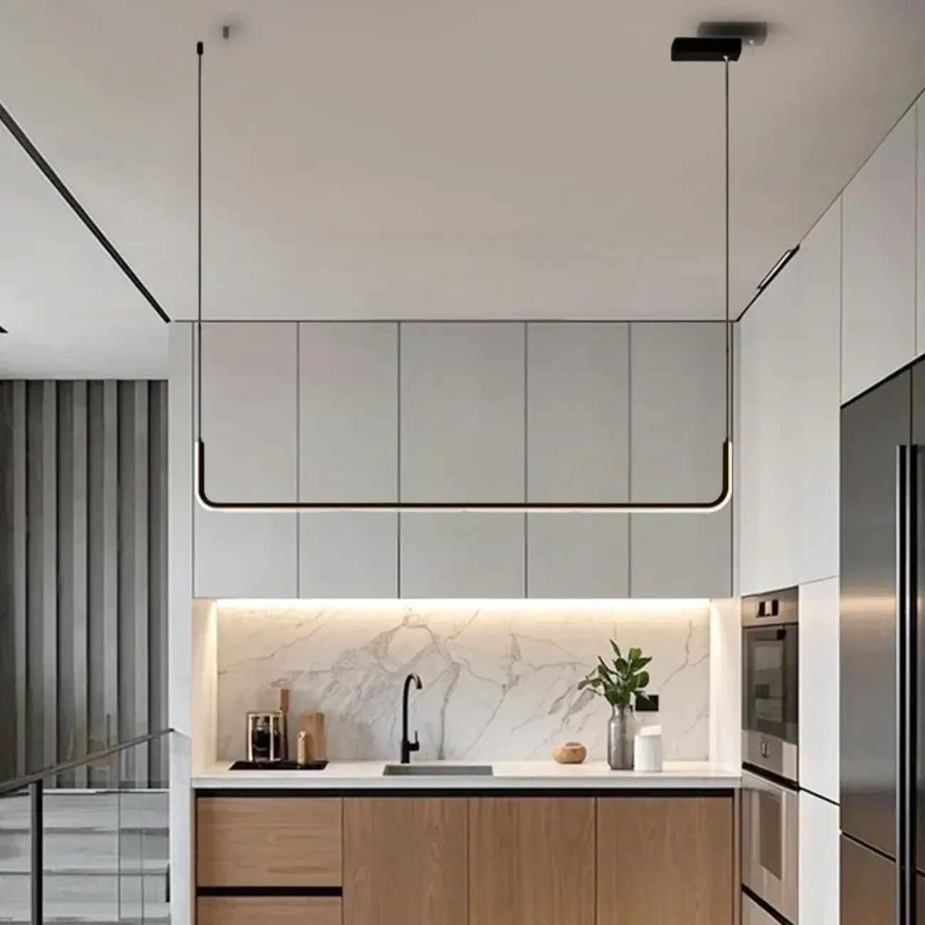 Simple Silica Gel Linear Island Pendant Light in Gold for Kitchen Image - 3