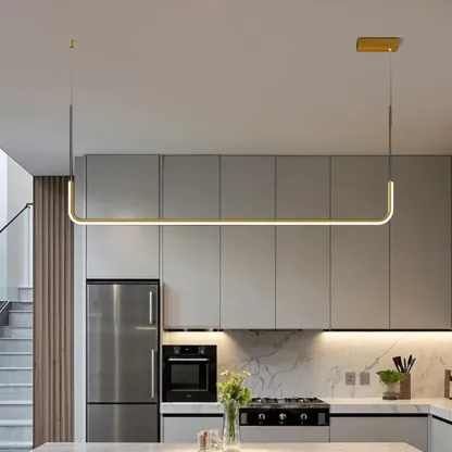 Simple Silica Gel Linear Island Pendant Light in Gold for Kitchen Image - 4