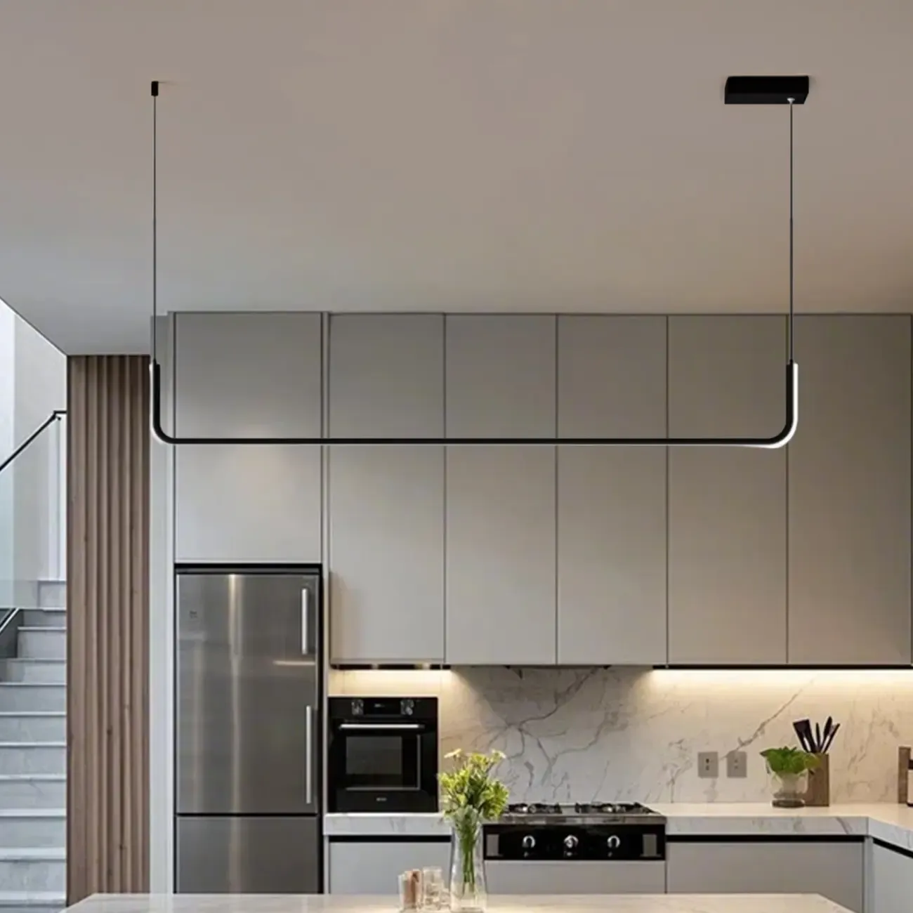 Simple Silica Gel Linear Island Pendant Light in Gold for Kitchen Image - 7