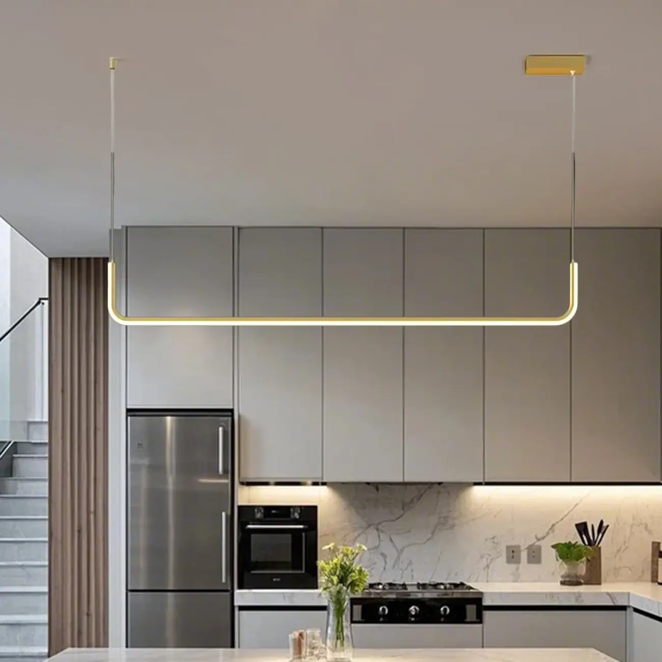 Simple Silica Gel Linear Island Pendant Light in Gold for Kitchen Image - 8 | homeyfad