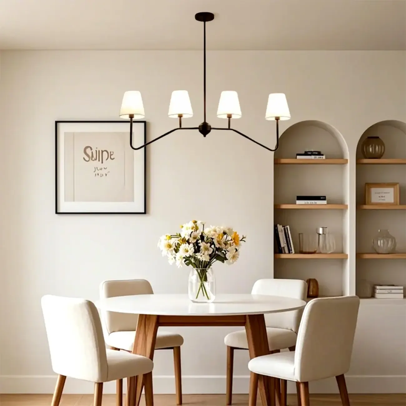 Black Metal Island Pendant Light with 4 Lights in Fabric Cylinder Shape Image - 1