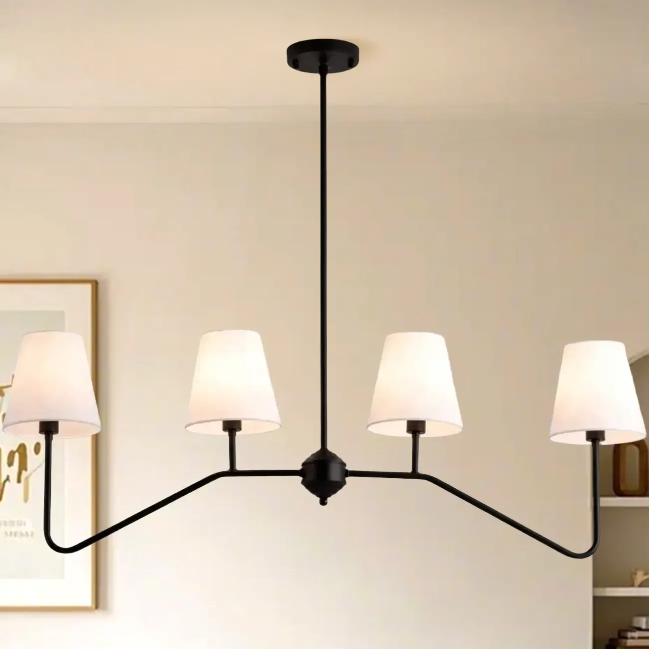 Black Metal Island Pendant Light with 4 Lights in Fabric Cylinder Shape Image - 10