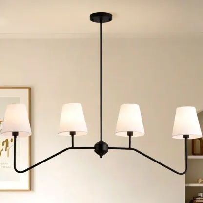 Black Metal Island Pendant Light with 4 Lights in Fabric Cylinder Shape Image - 10