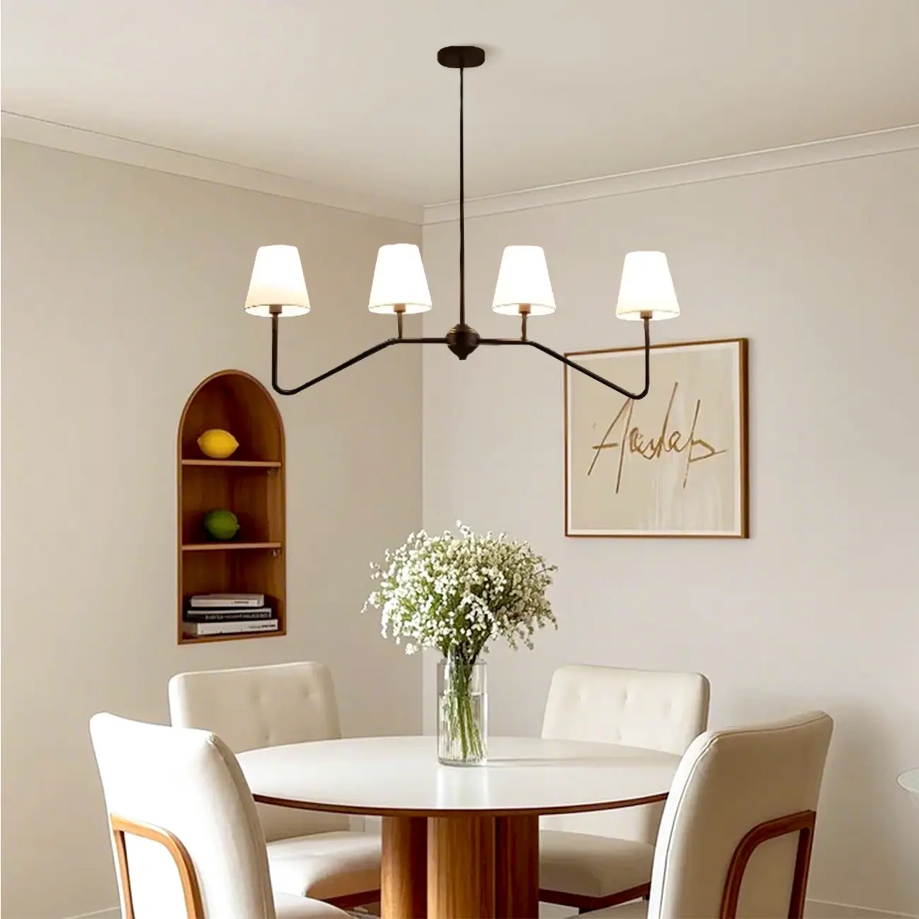 Black Metal Island Pendant Light with 4 Lights in Fabric Cylinder Shape Image - 4 | homeyfad