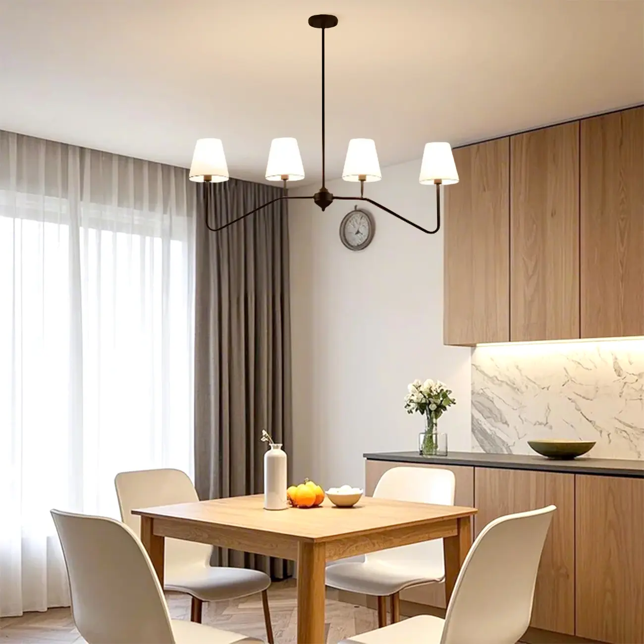 Black Metal Island Pendant Light with 4 Lights in Fabric Cylinder Shape Image - 5 | homeyfad