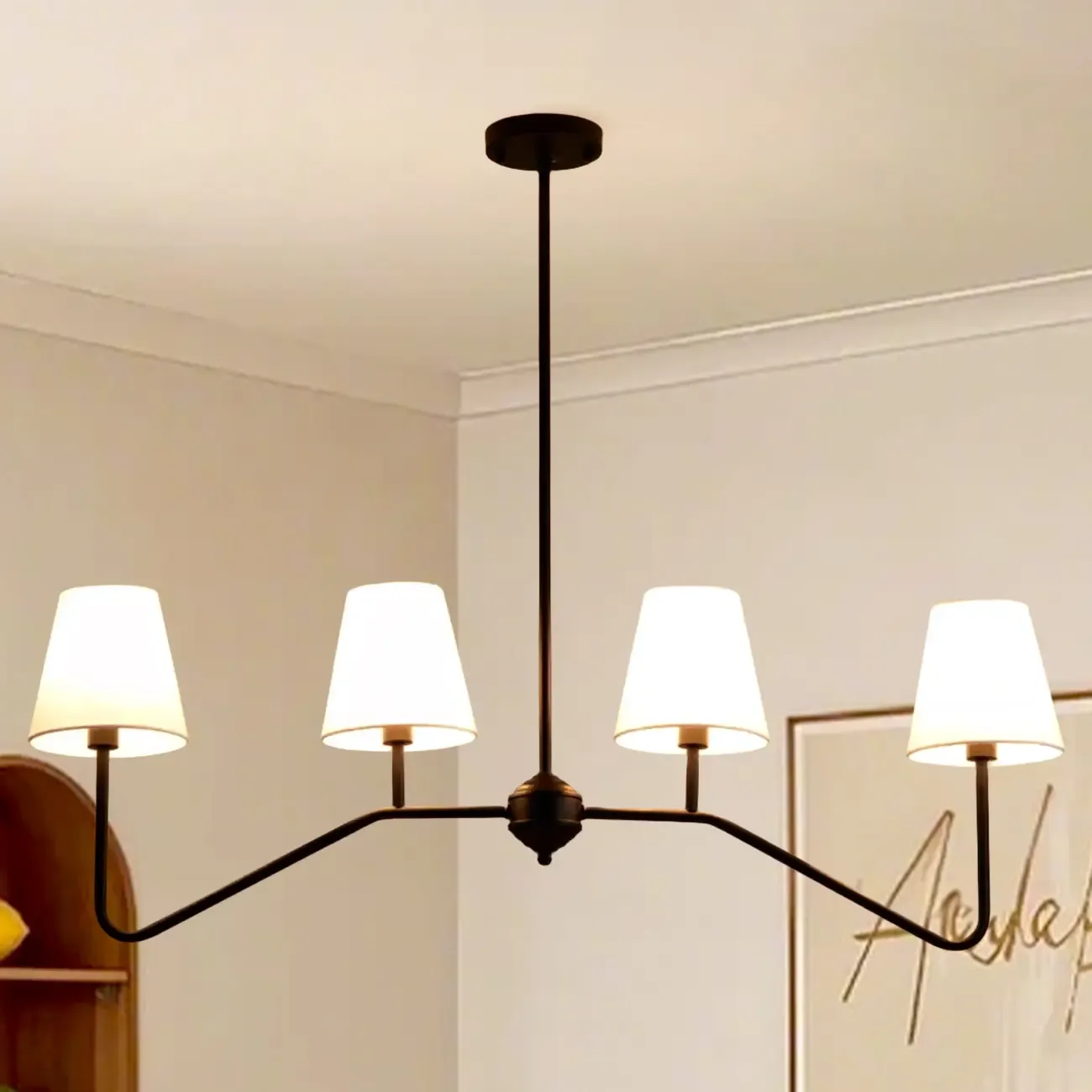 Black Metal Island Pendant Light with 4 Lights in Fabric Cylinder Shape Image - 6