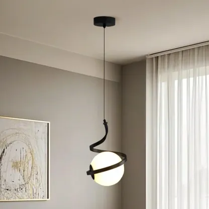 Designer White Ball Pendant Light with Metal Linear for Bedside Image - 16