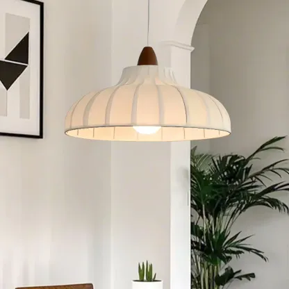 Elegant Fabric White Dome Pendant Lamp for Living Room Image - 1