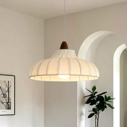 Elegant Fabric White Dome Pendant Lamp for Living Room Image - 9